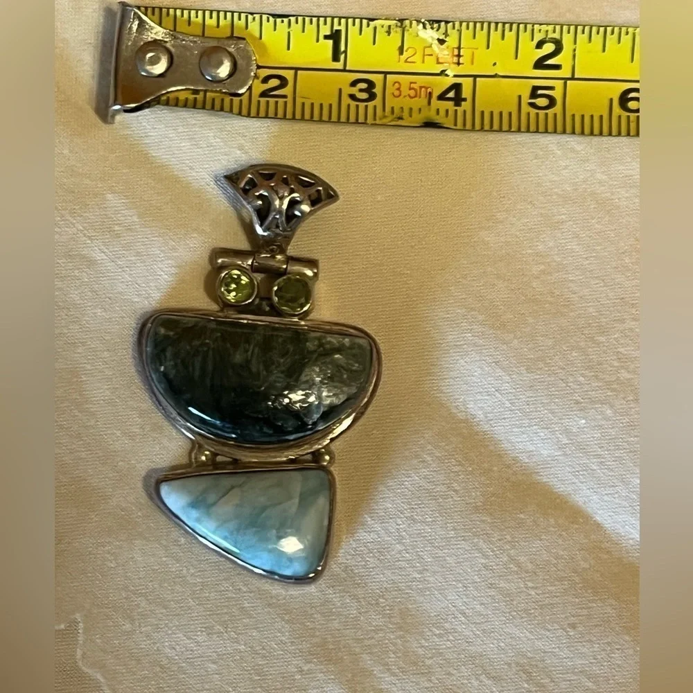 Labradorite Larimar and Peridot 0.925 Silver Necklace Pendant